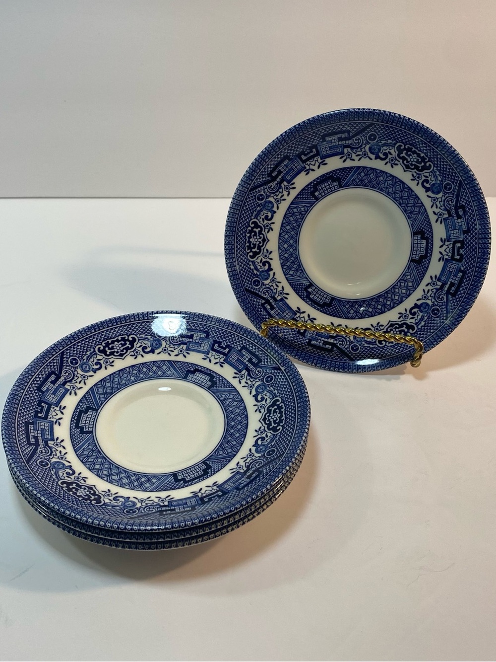 Vintage Churchill Blue Willow Set of 4 Saucers Made in England 5.5”